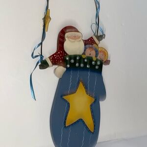 Folk art. Cottagecore. Santa on a mitt door hanger.  Beautifully painted.